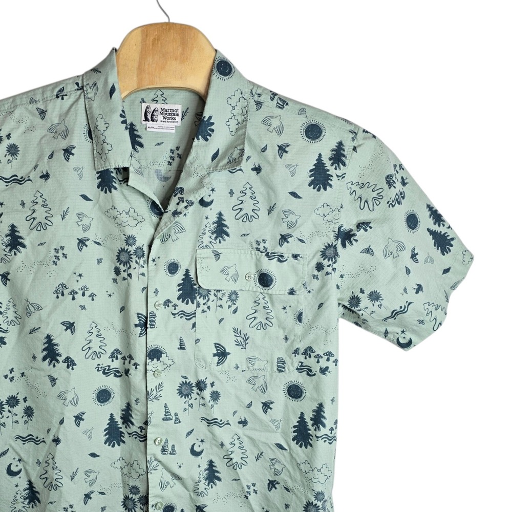 Marmot Mountain Works Mens XL Nature Print Ripstop Camp‎ Shirt Light Green XL/TG